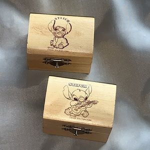 vintage 90's collectible Disney Stitch 2 small hinged wood jewellery boxes
